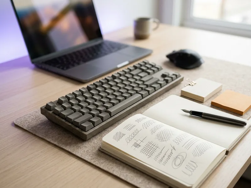 Close-up of a keyboard and an open notebook with abstract marks on a bright desk, Elixir concurrency and OTP staffing