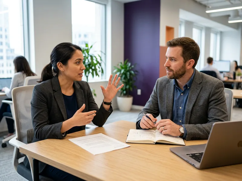 KORE1 technical recruiter and an Elixir candidate in an interview with a printed resume on the table, Elixir staffing screen