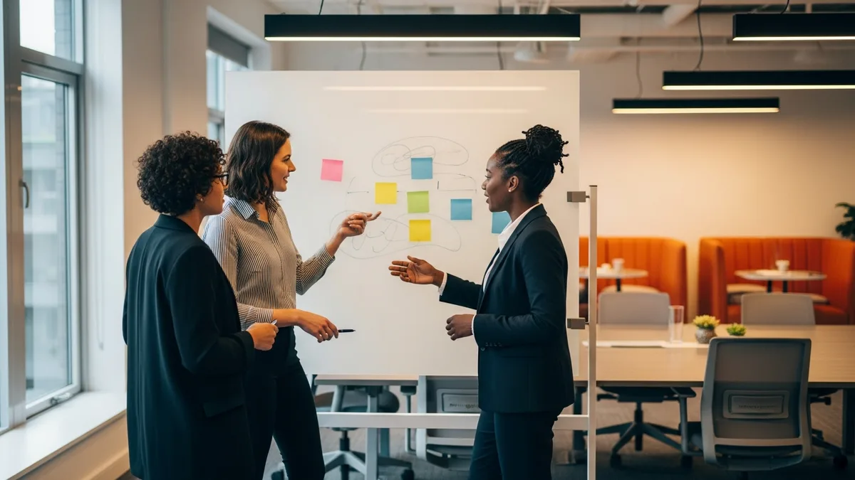Team mapping an ERP hiring plan on a whiteboard for a NetSuite or Dynamics 365 rollout