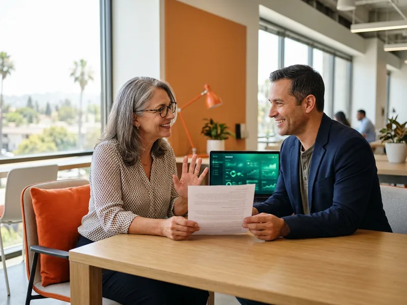 KORE1 senior recruiter reviewing an ETL developer candidate resume with a hiring manager in a modern Irvine office
