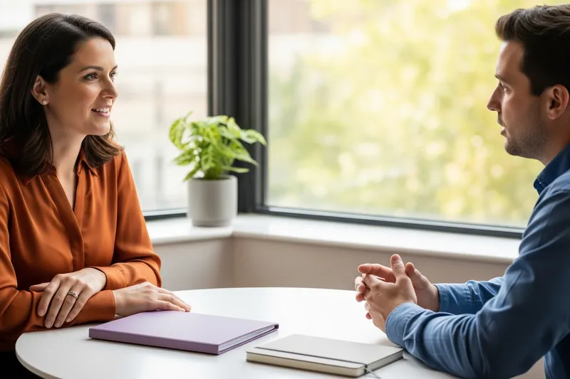 Fractional Chief Marketing Officer in a candid working session with a startup founder over a printed growth roadmap