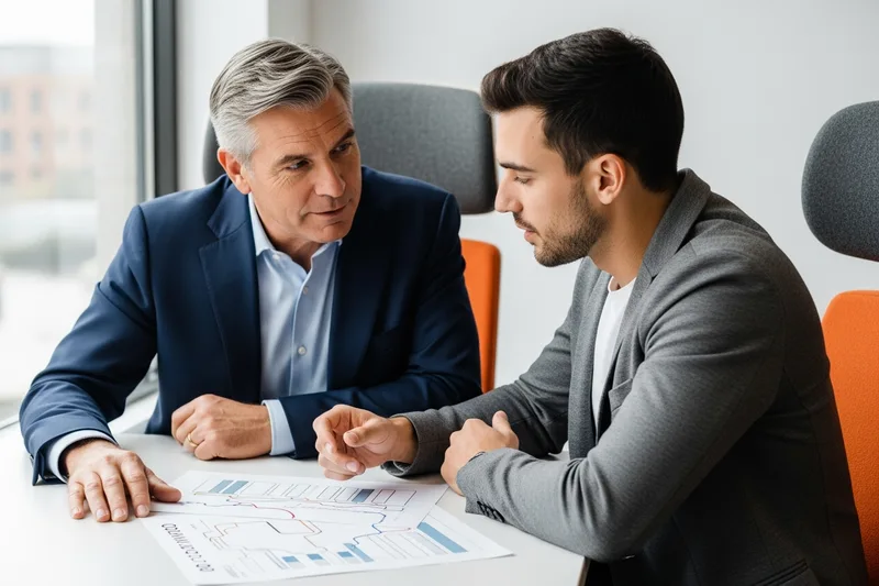 Fractional Chief Revenue Officer in a working session with a founder over a printed go-to-market plan