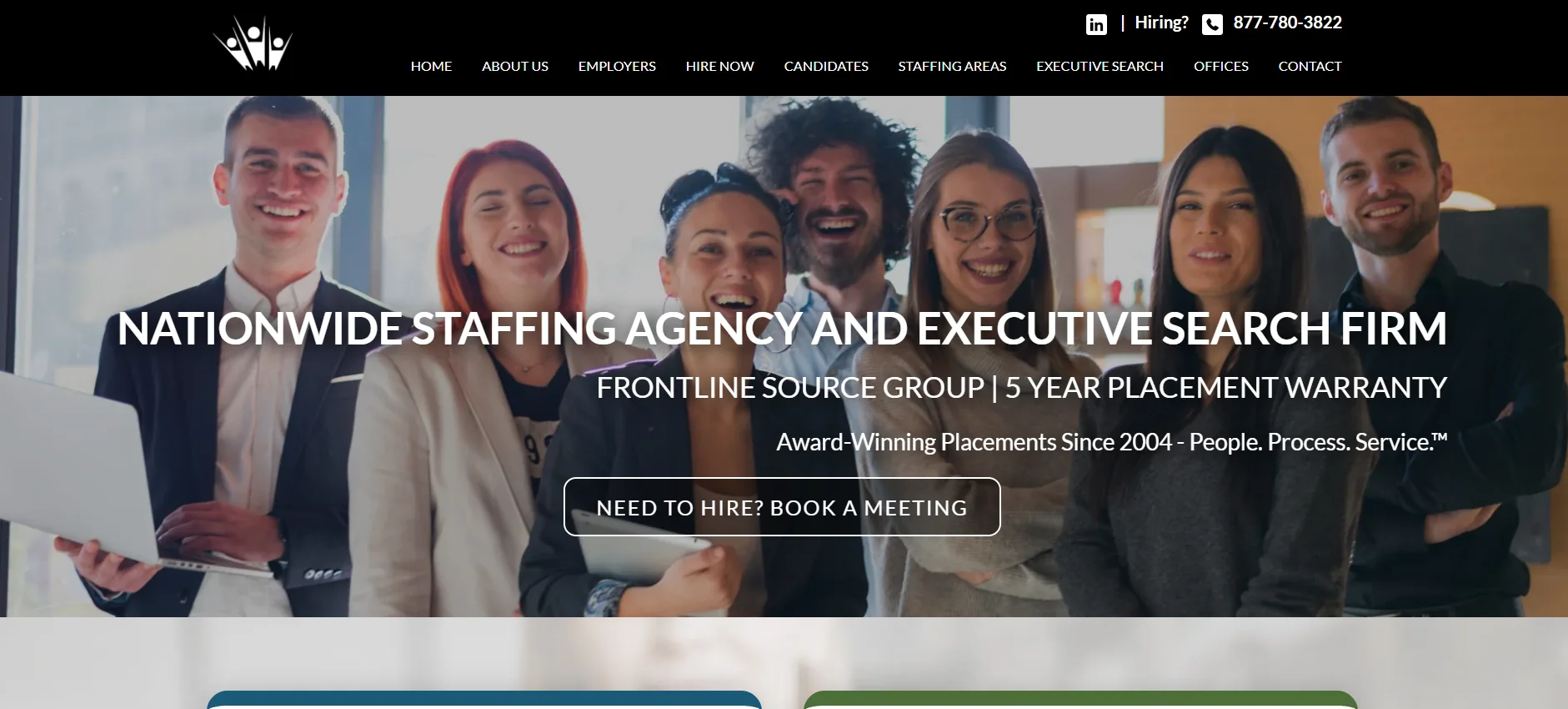 Frontline Source Group website homepage, an Austin multi-discipline staffing and executive search firm