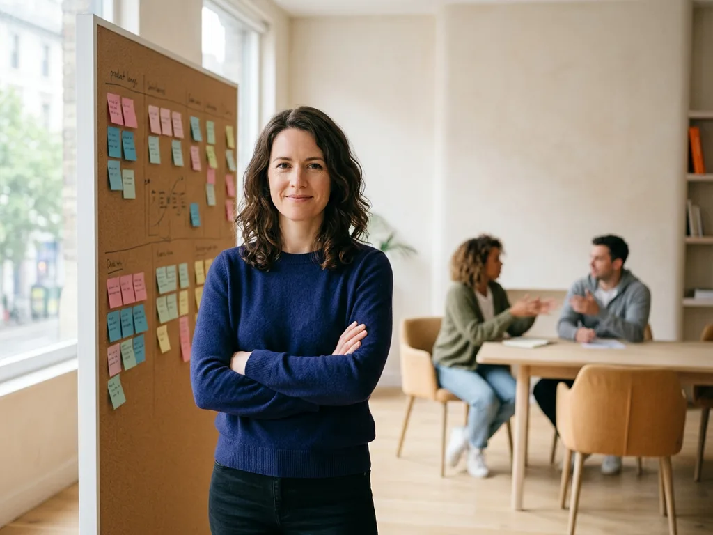 Confident group product manager placed by KORE1 standing in a modern office