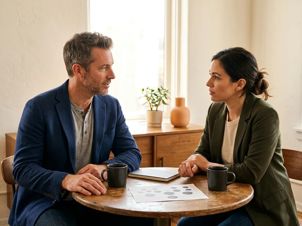KORE1 recruiter interviewing a group product manager candidate across a small table