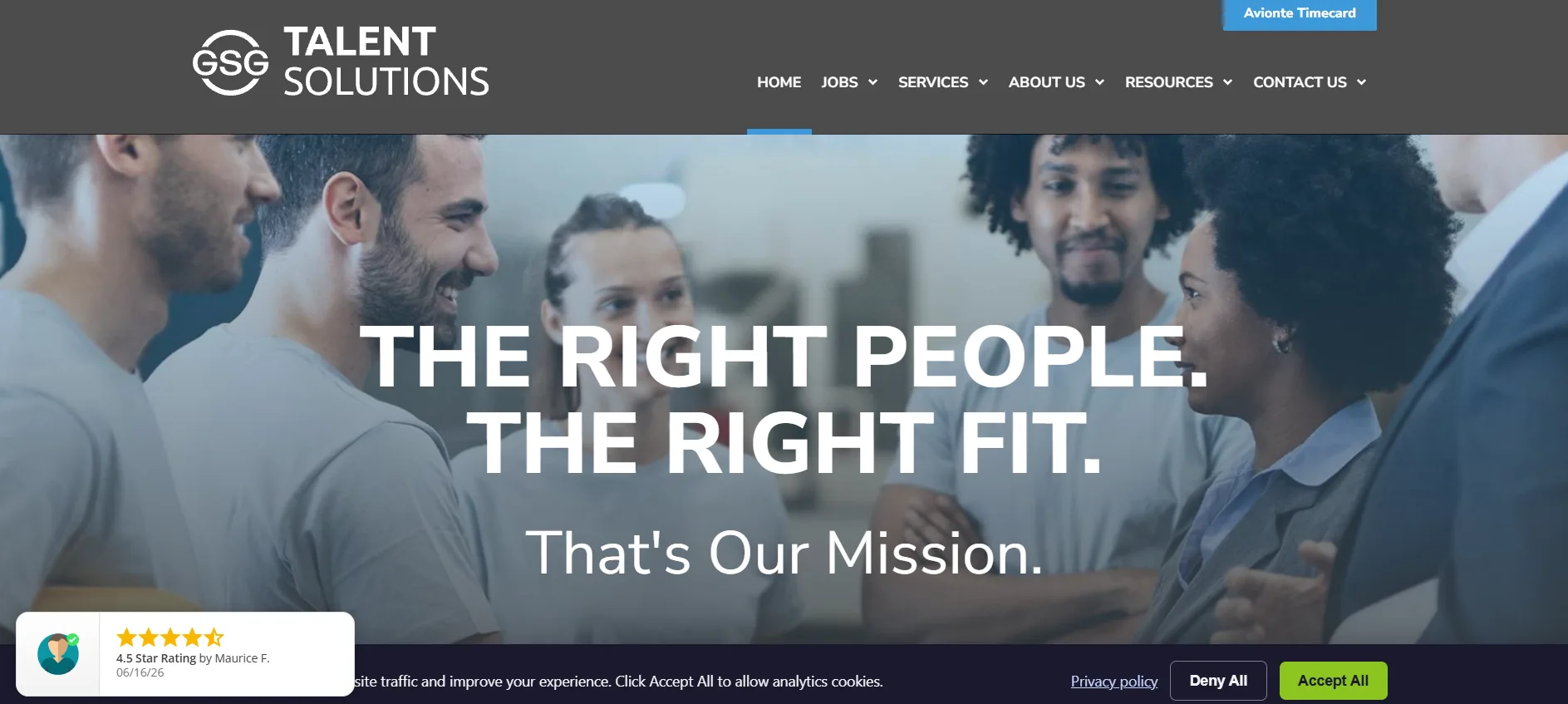 GSG Talent Solutions website homepage, a community-focused Austin nonprofit staffing firm