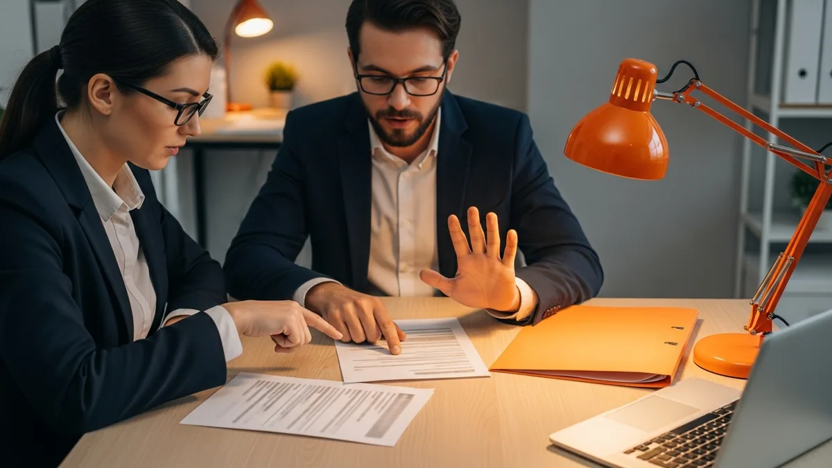 Hiring manager and KORE1 recruiter reviewing Salesforce architect candidate materials at a desk