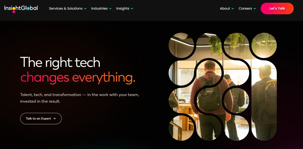 Insight Global homepage, ranked seventh among IT staff augmentation companies for scale and training investment.
