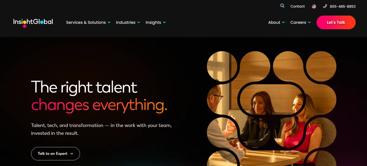 Insight Global homepage, ranked fourth for high-volume multi-location IT hiring.