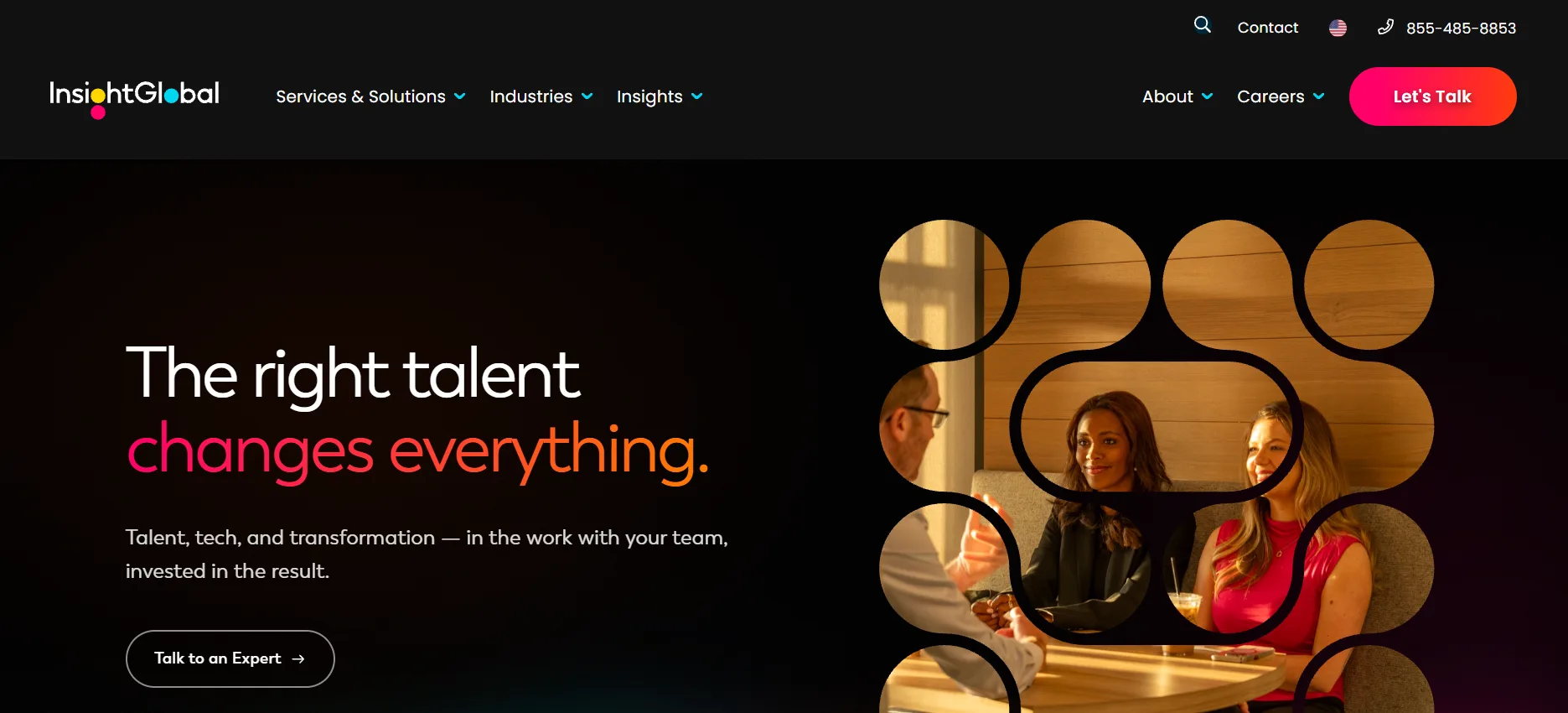 Insight Global website homepage, an enterprise-volume IT staffing firm with an Austin office