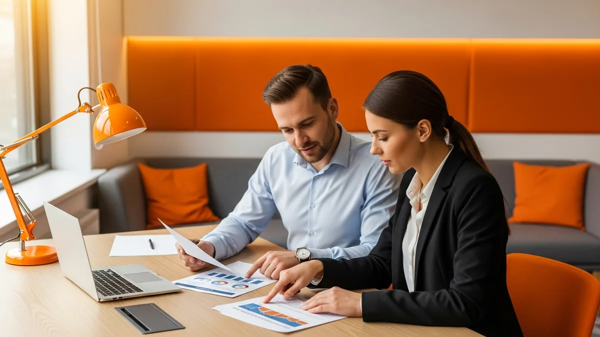 IT hiring manager and staffing recruiter reviewing printed workforce planning charts at a desk