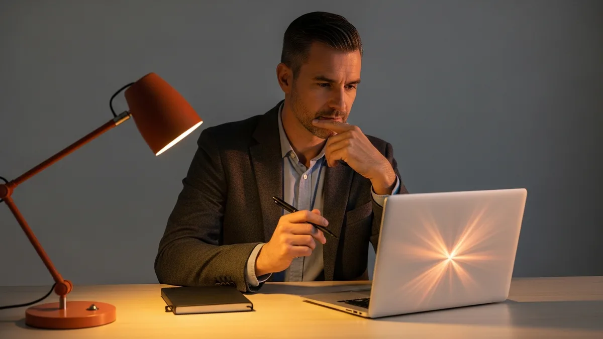 Technology hiring manager reviewing Kubernetes engineer compensation bands at a desk with an orange lamp