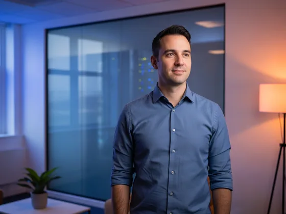 ML platform engineer building internal machine learning infrastructure at a workstation in a modern tech office with orange and indigo accent lighting