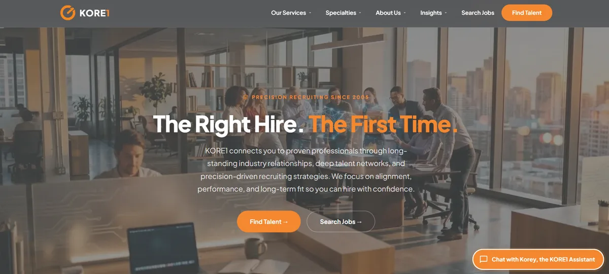 KORE1 MLOps recruiting firm homepage — best mlops recruiting firms 2026