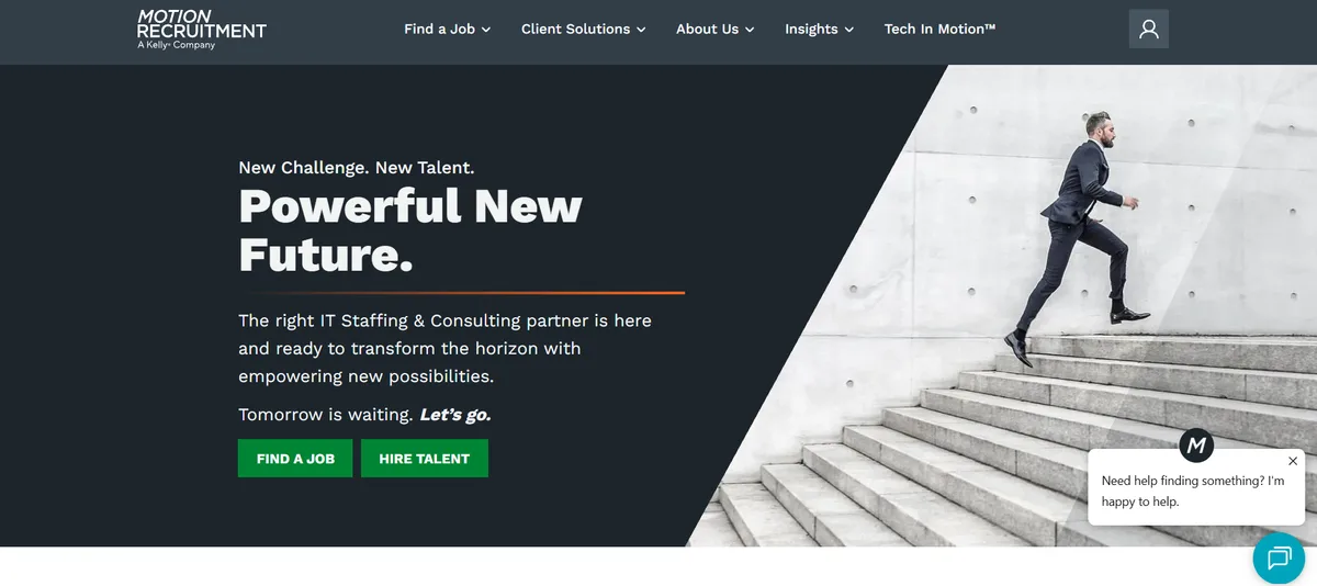 Motion Recruitment tech staffing homepage — MLOps engineer placement