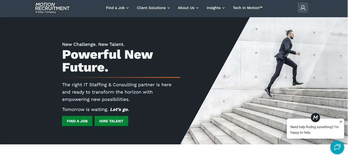 Motion Recruitment homepage, ranked third among data engineering staffing firms for tech-only contract and DataOps searches.