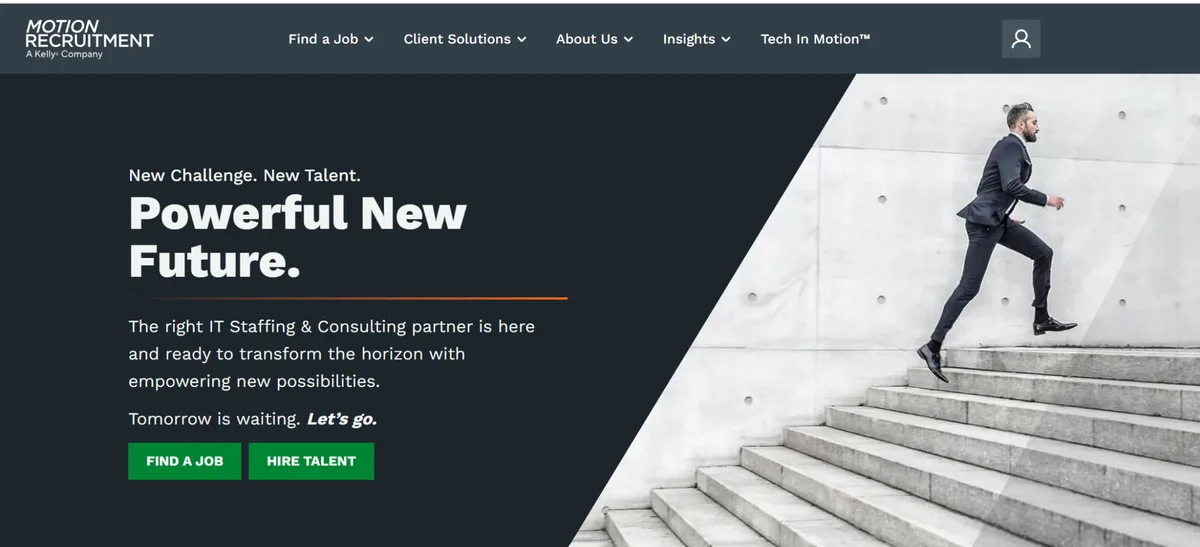 Motion Recruitment homepage, ranked sixth among IT staff augmentation companies for tech-specialist searches.
