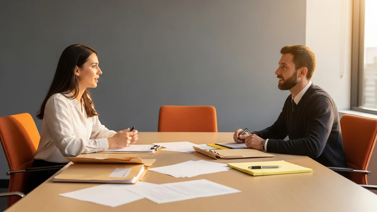 Hiring manager and NetSuite administrator candidate in an interview across a conference table