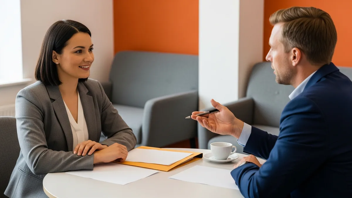 Hiring manager and recruiter reviewing a NetSuite administrator job description across a table