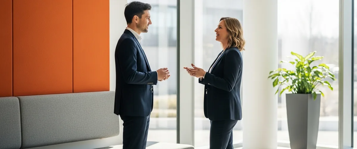 Two finance professionals discussing NetSuite administrator salary benchmarks in a modern office