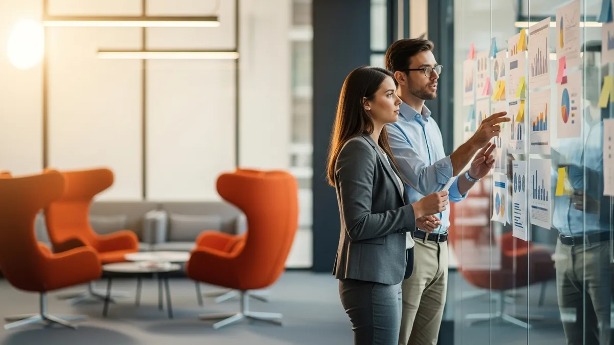 Hiring managers reviewing NetSuite developer salary benchmarks and market data on a glass board