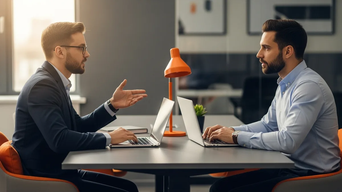 NetSuite functional consultant and SuiteScript developer collaborating at a desk during the build phase