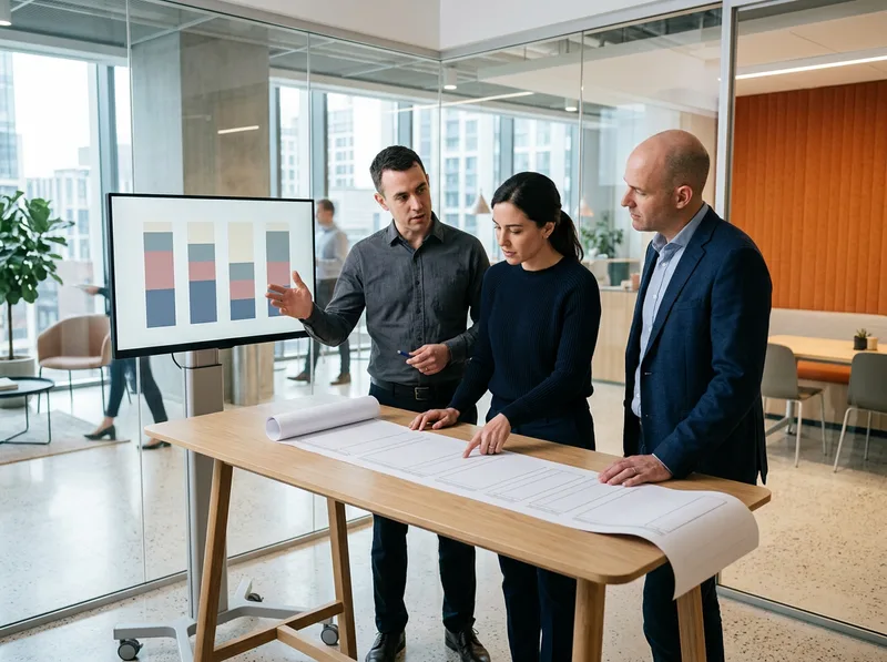 Finance systems team and an integration architect reviewing an ERP audit trail printout during an agentic AI governance working session