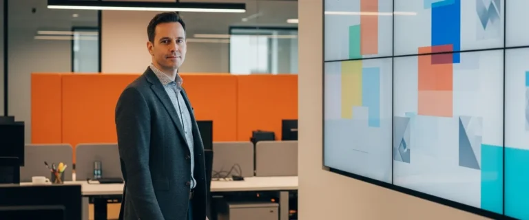 Finance leader reviewing NetSuite dashboards on a wall display during an ERP optimization review
