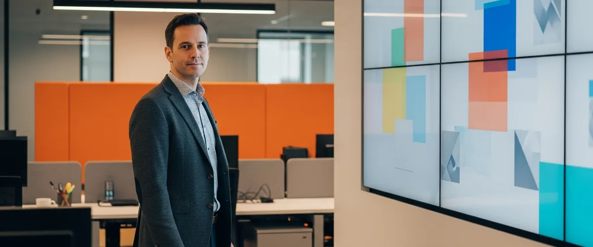Finance leader reviewing NetSuite dashboards on a wall display during an ERP optimization review