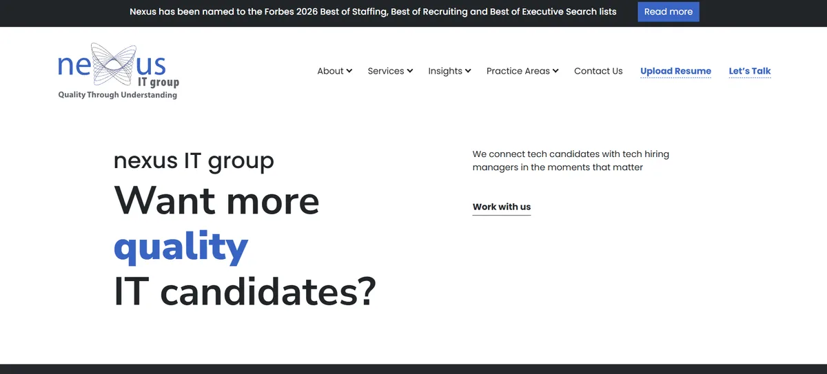 Nexus IT Group data science staffing — homepage screenshot