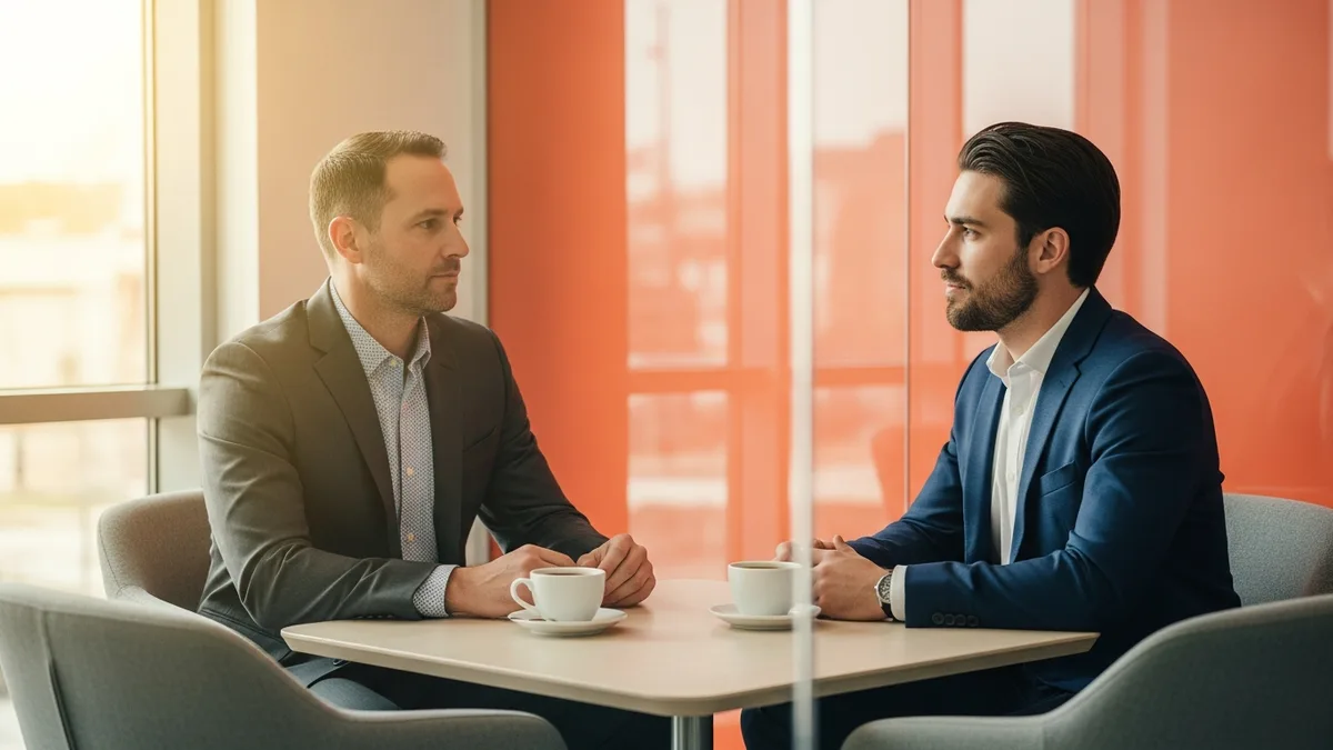 Engineering director and a newly promoted manager in a scheduled month-nine checkpoint one-on-one about the transition