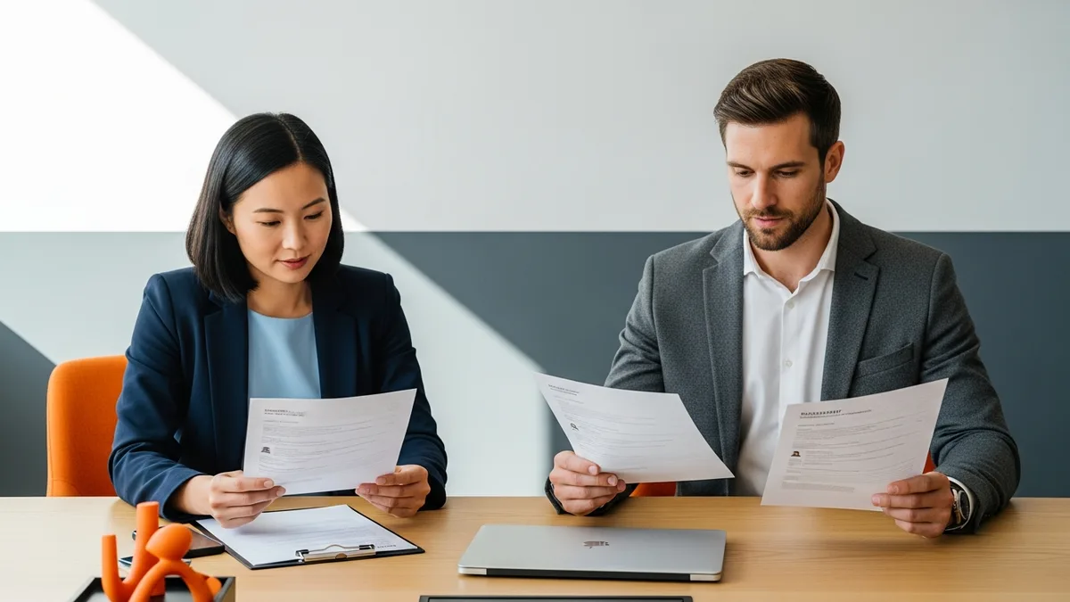 Hiring manager and recruiter reviewing a prompt engineer job description and candidate resumes