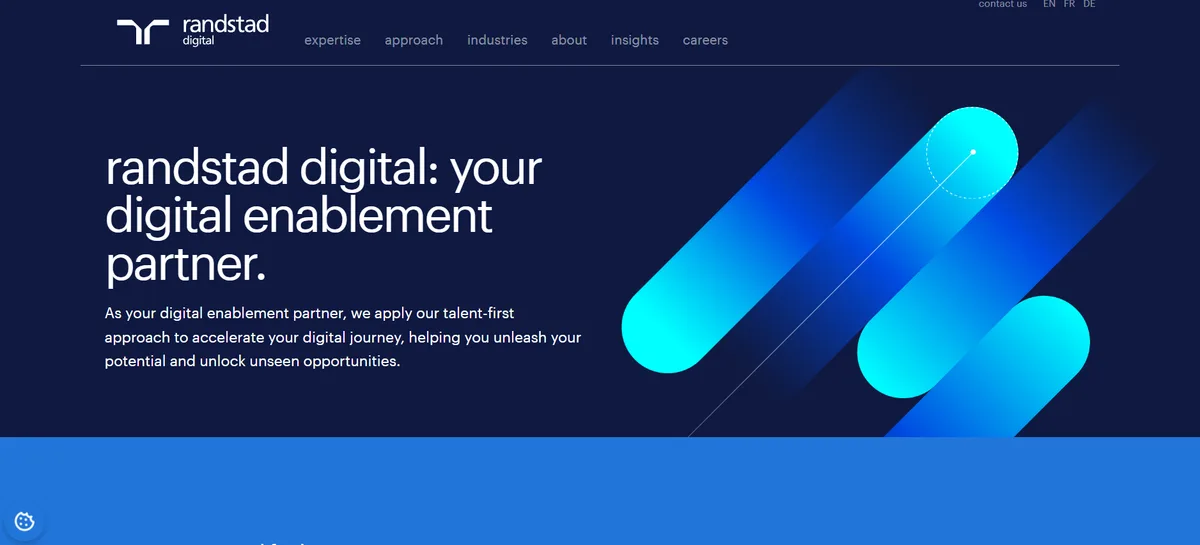 Randstad Digital homepage, ranked tenth for global-scale IT staffing programs.