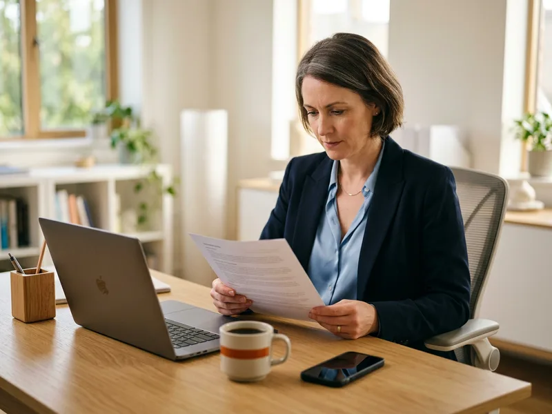 Experienced KORE1 technology recruiter reviewing a React Native candidate profile on a laptop, React Native staffing agency