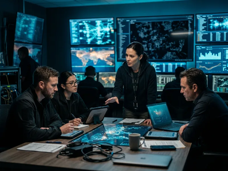 Incident response team led by a security operations manager during an active investigation
