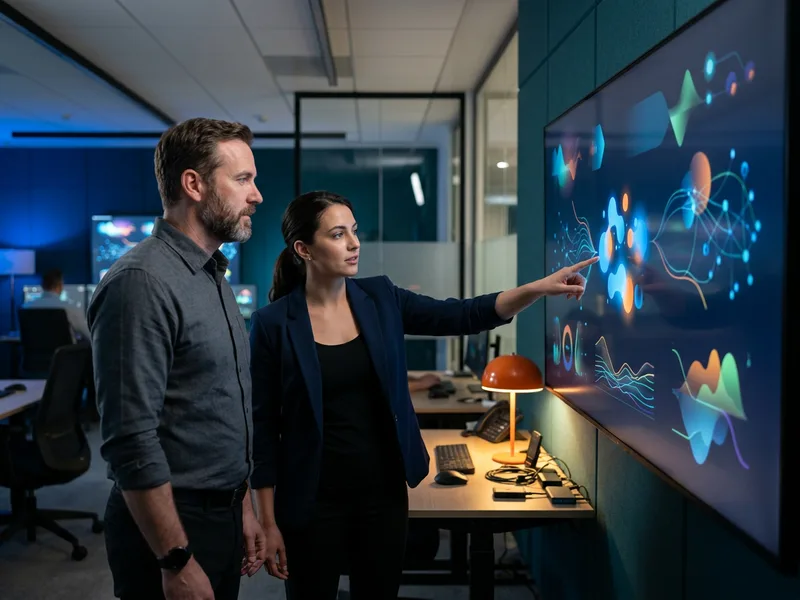 Security operations manager reviewing SOC performance metrics with a senior analyst