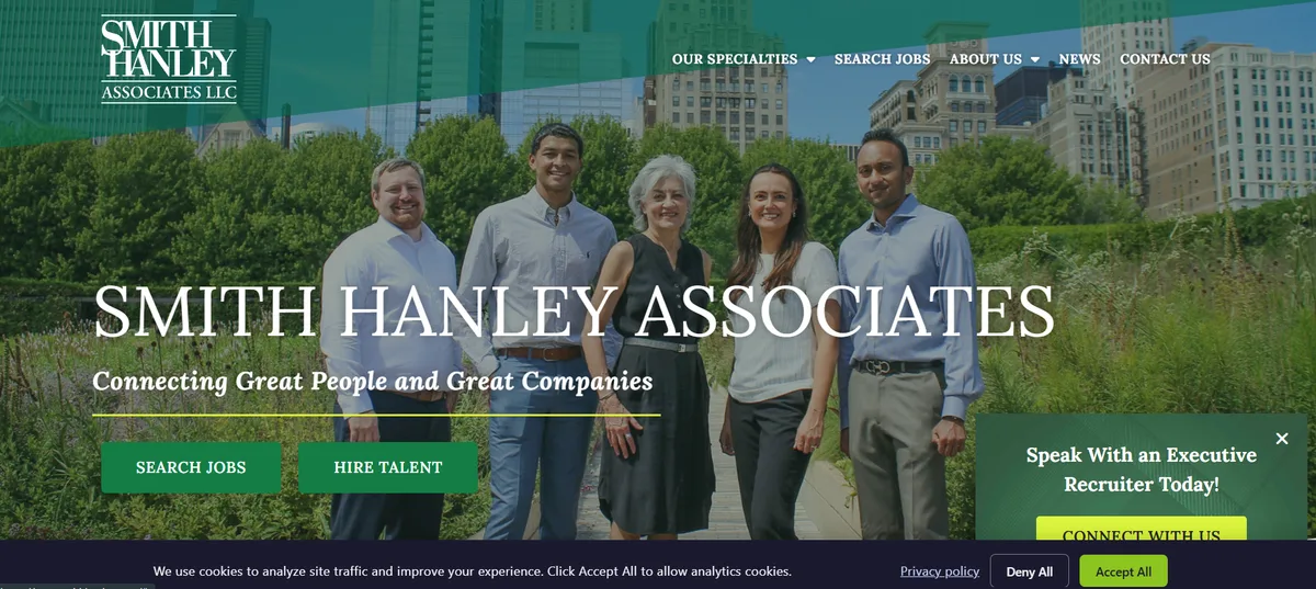 Smith Hanley Associates data science staffing — homepage screenshot