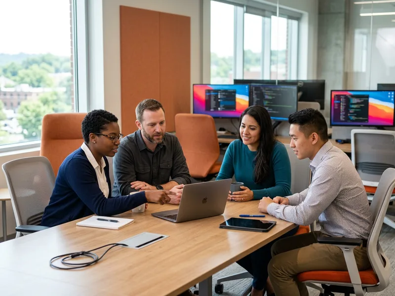 IT professionals collaborating on software development in a Knoxville technology office