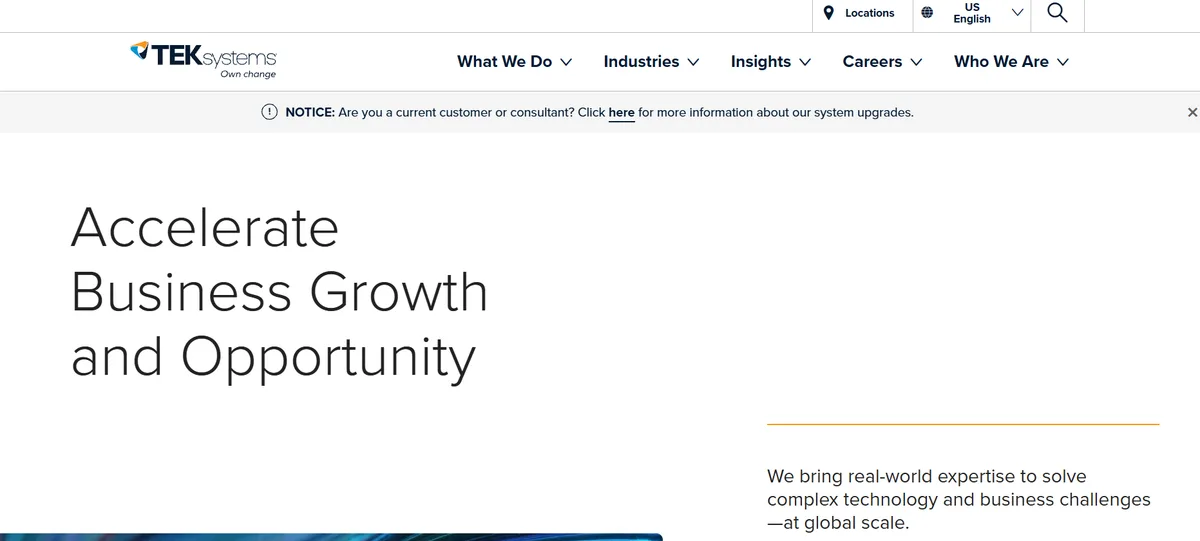 TEKsystems IT staffing agency cloud practice page