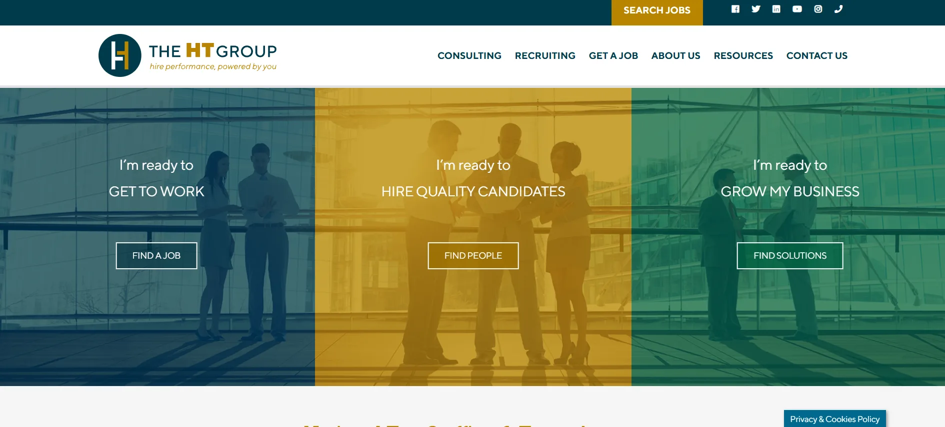 The HT Group website homepage, an Austin-native staffing and management consulting firm