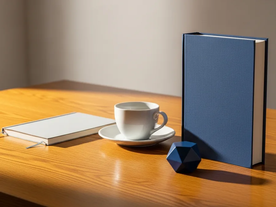 TypeScript developer staffing desk with an open notebook, coffee and a blue-bound reference book in warm morning light, KORE1 TypeScript staffing