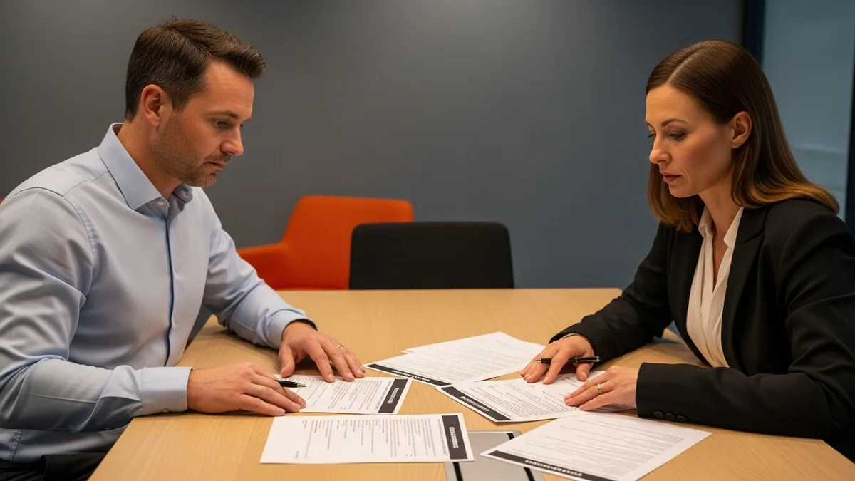 Hiring manager and recruiter reviewing Workday consultant salary bands at a conference table