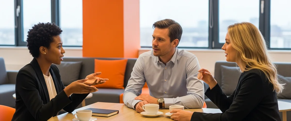 Workday consultant team collaborating on an enterprise deployment plan in a modern office