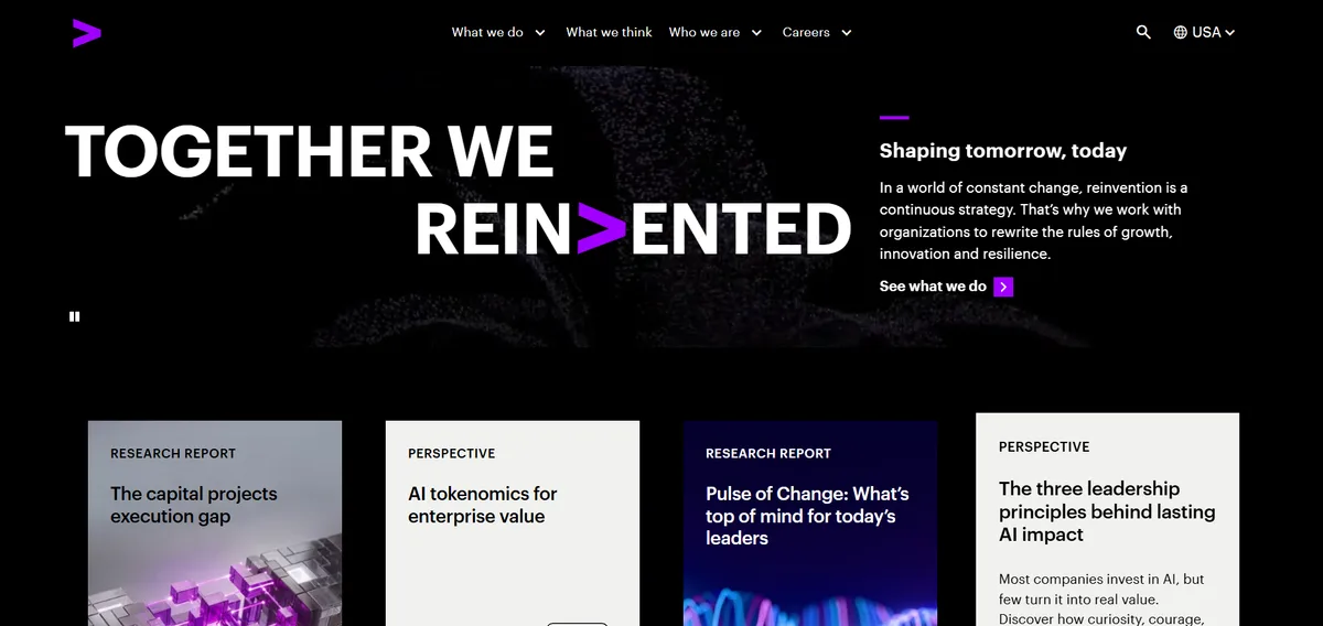 Accenture US homepage, ranked the number two IT consulting firm for 2026 for enterprise-scale technology transformation.