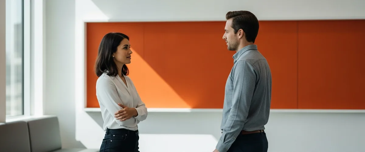 Two hiring leaders discussing Android developer interview questions in a modern office