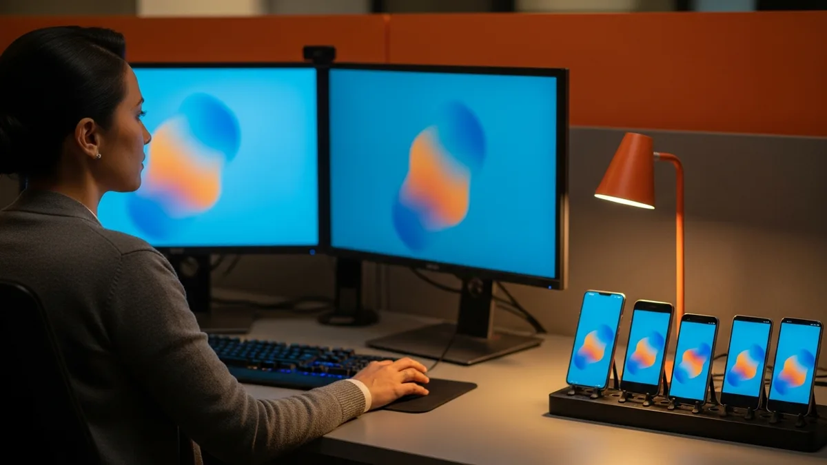 Senior Android engineer running a build across a six-device OEM test bench