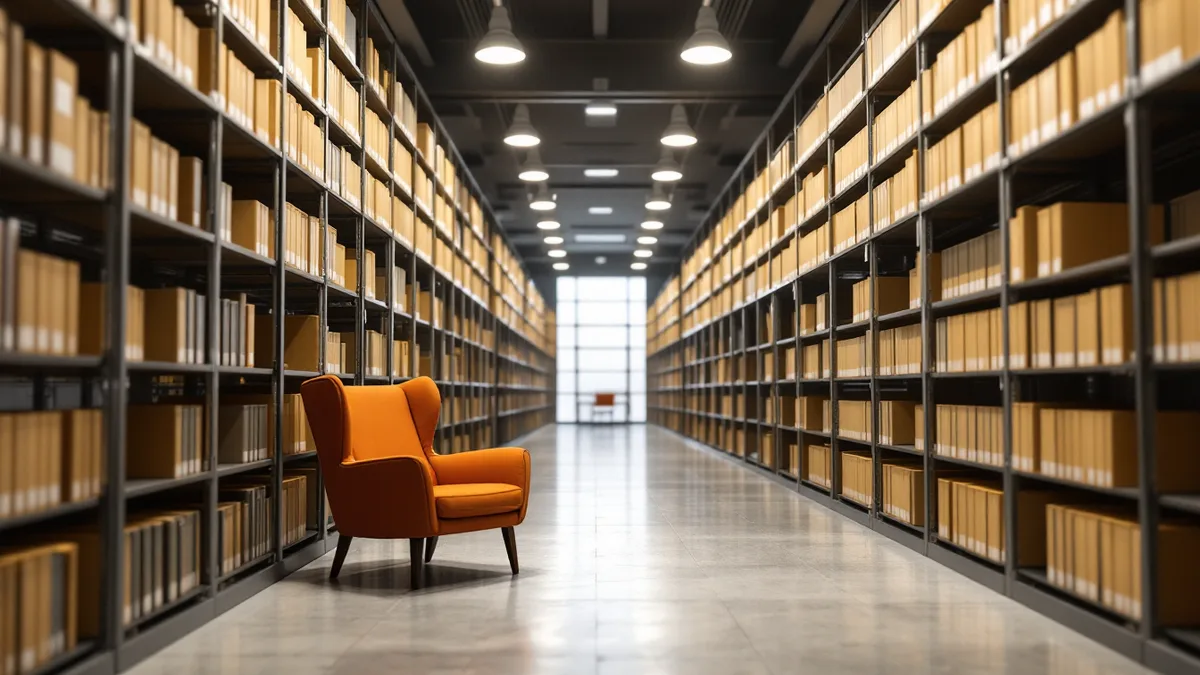 Aisle of county courthouse records shelves, the court of record behind an accurate criminal background search
