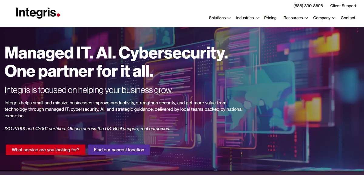 Integris managed IT and vCISO services for SMBs - homepage