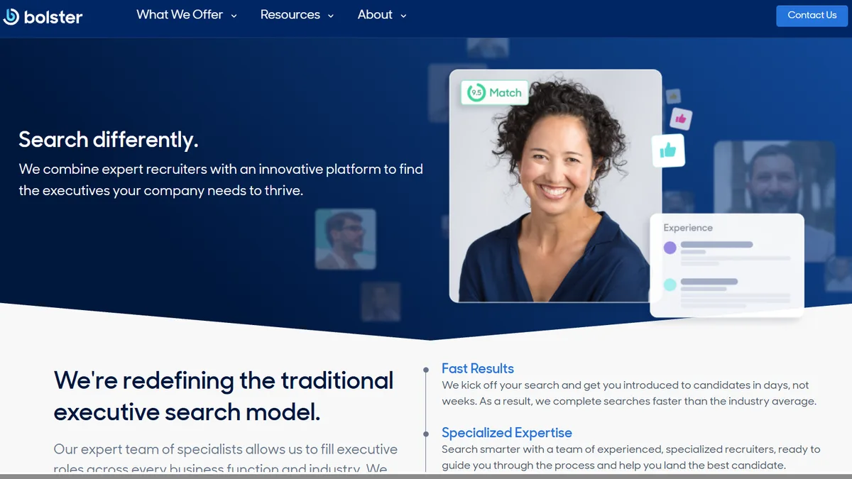 Bolster executive talent marketplace homepage