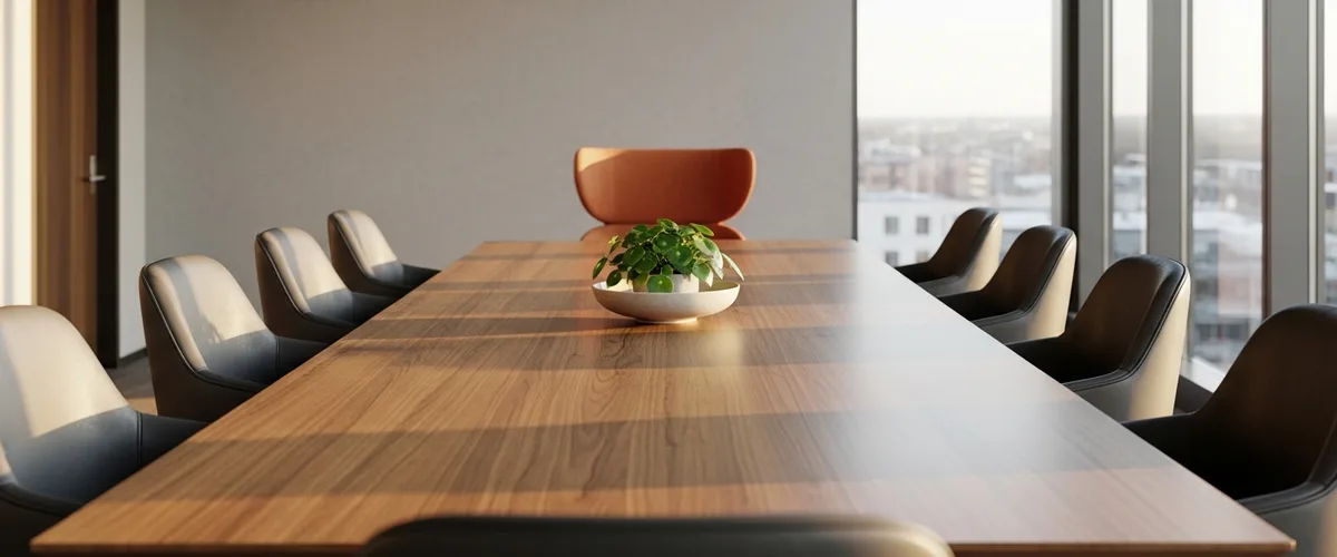 Empty boardroom table with one distinct executive chair at the head, representing the C-suite seat a company needs to fill in 2026